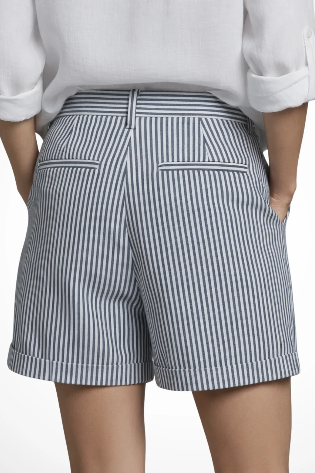 Ada | Women Striped High Waist Tailored Shorts with Button Detail - Image 8