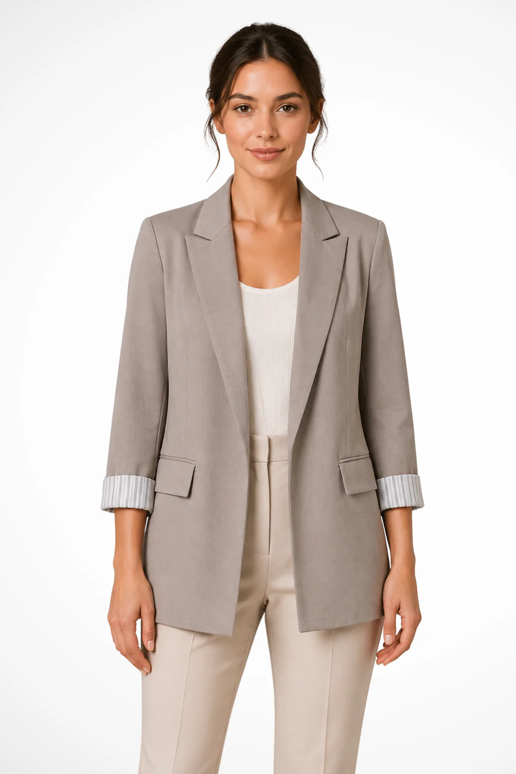 Adrienne | Women Oversized Lapel Blazer with Striped Cuff Detail - Image 3