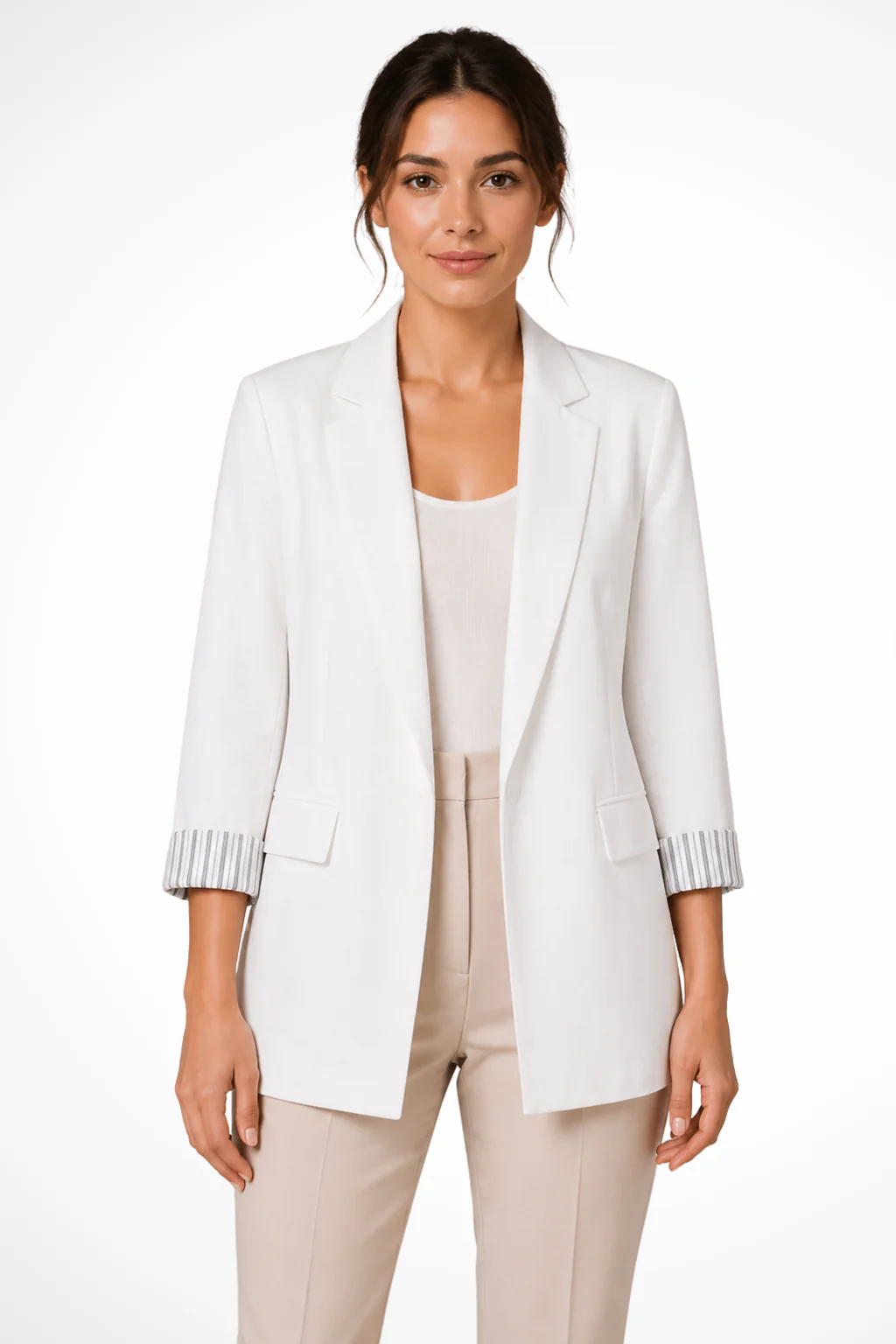 Adrienne | Women Oversized Lapel Blazer with Striped Cuff Detail - Image 4