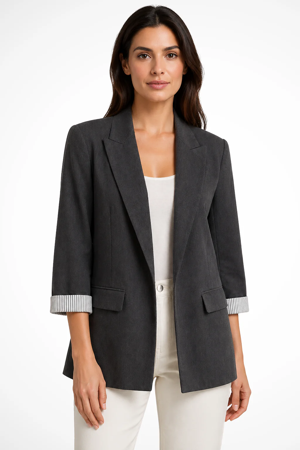 Adrienne | Women Oversized Lapel Blazer with Striped Cuff Detail - Image 5