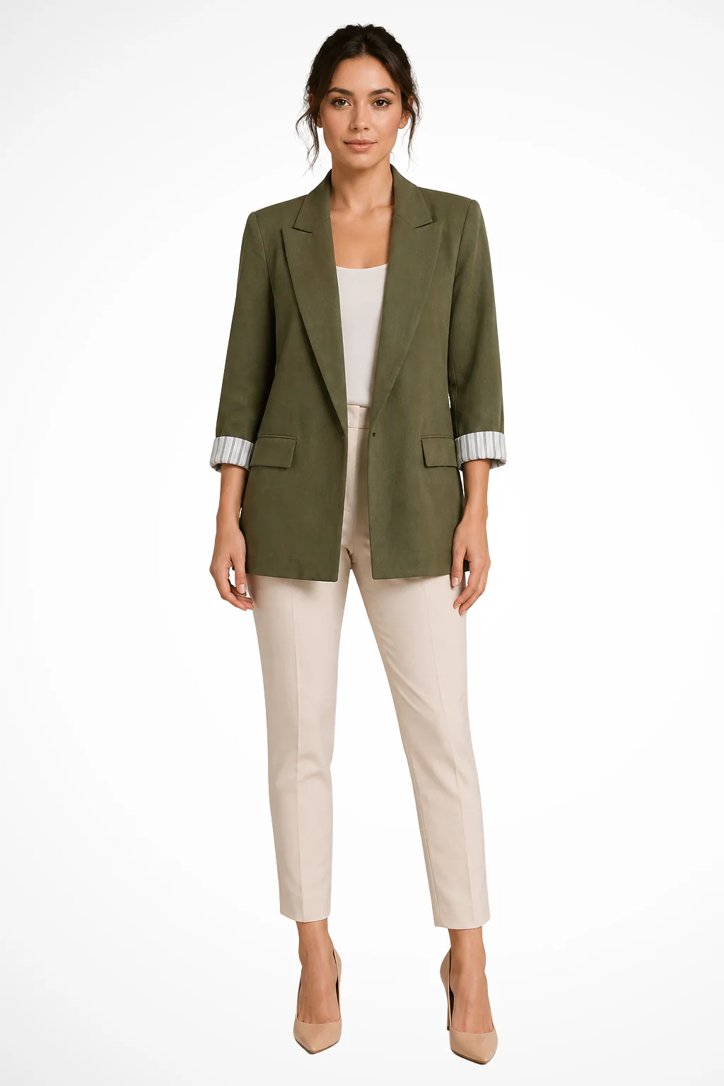 Adrienne | Women Oversized Lapel Blazer with Striped Cuff Detail - Image 7