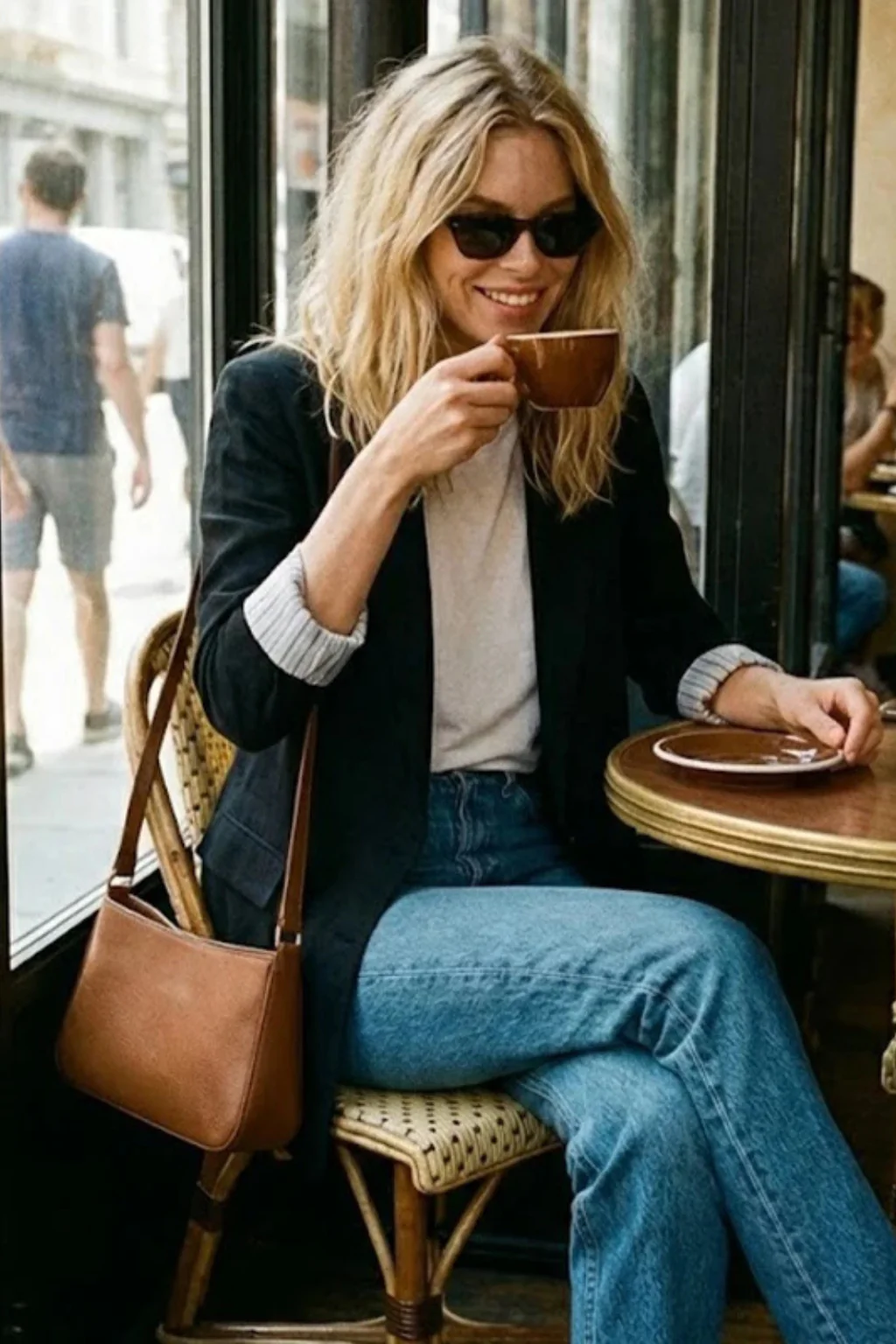 Adrienne | Women Oversized Lapel Blazer with Striped Cuff Detail - Image 9