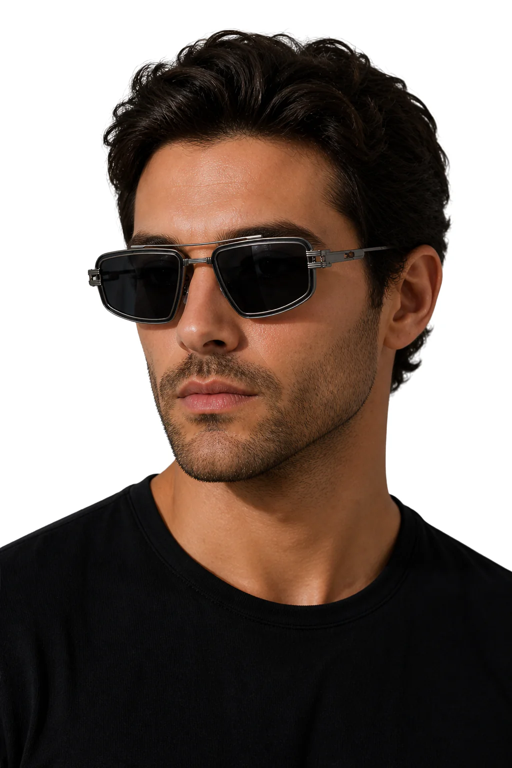 Aldous | Men Retro Square Sunglasses with Double Bridge and Blue Lens