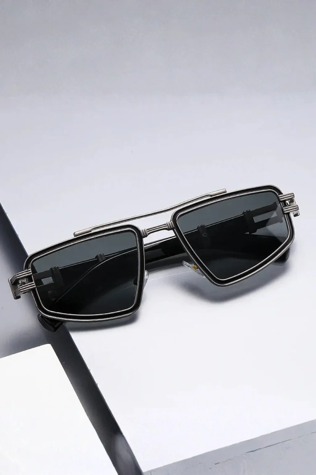 Aldous | Men Retro Square Sunglasses with Double Bridge and Blue Lens - Image 2