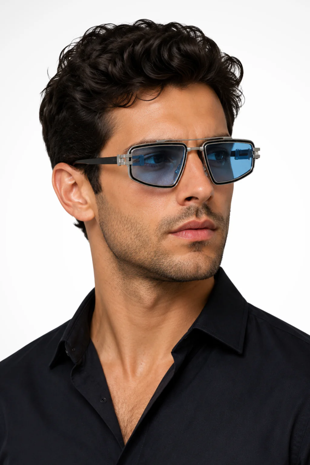 Aldous | Men Retro Square Sunglasses with Double Bridge and Blue Lens - Image 5