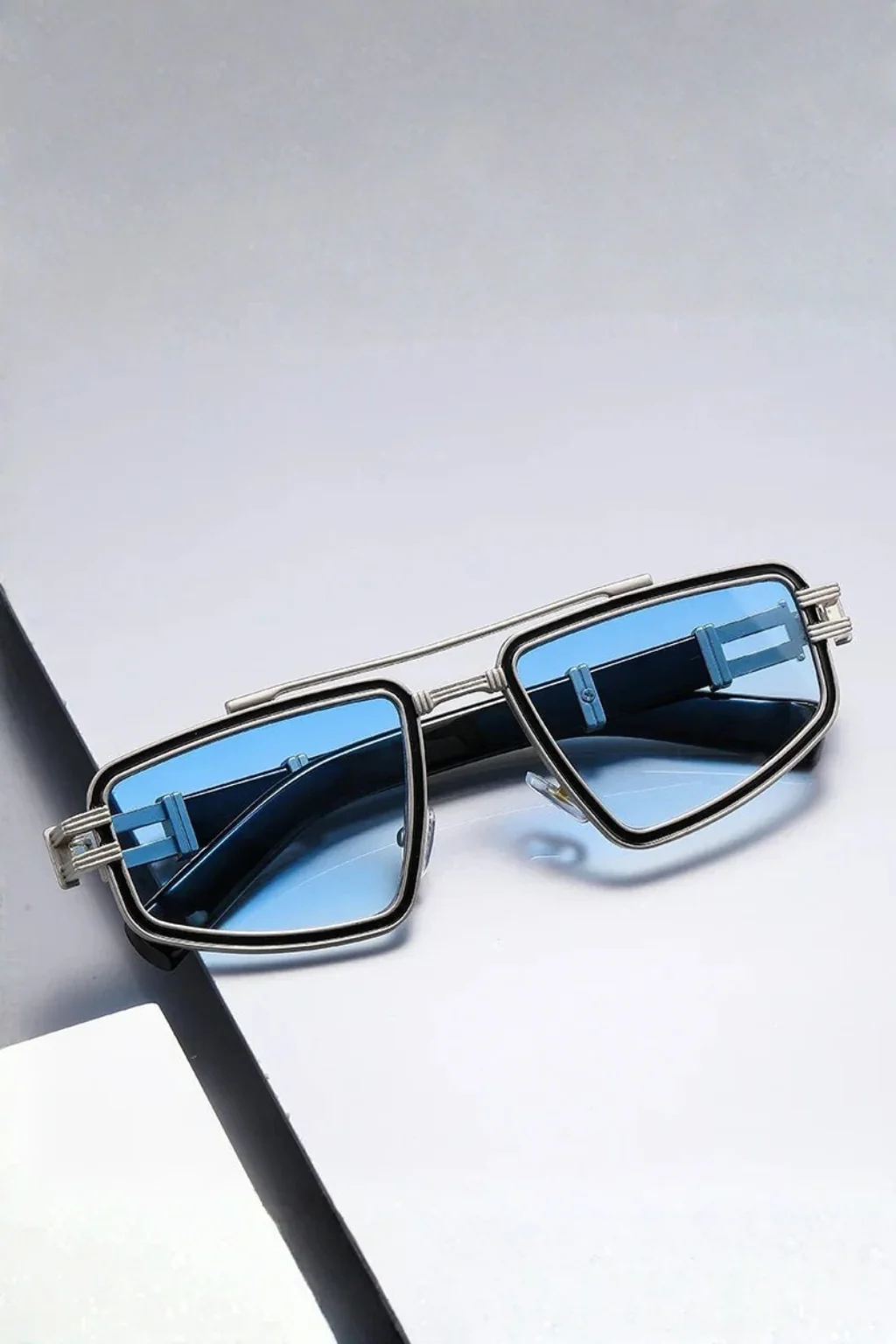 Aldous | Men Retro Square Sunglasses with Double Bridge and Blue Lens - Image 6