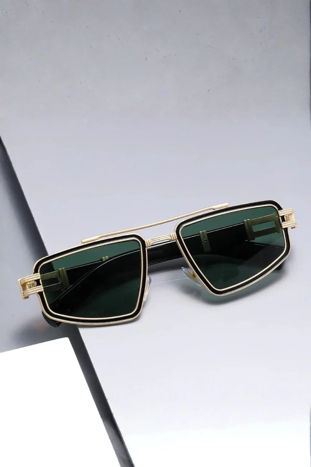 Aldous | Men Retro Square Sunglasses with Double Bridge and Blue Lens - Image 8