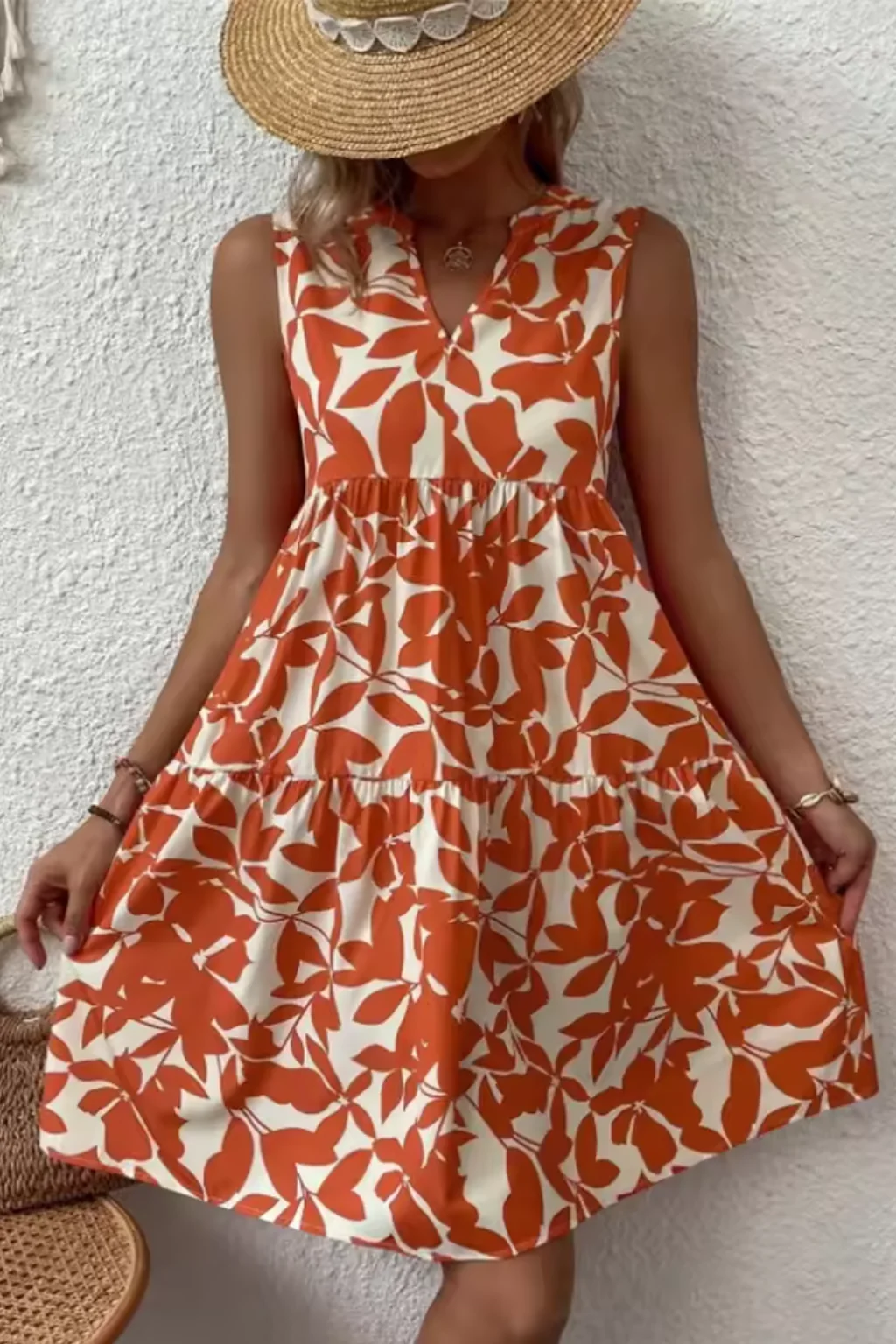 Amelia | Women Sleeveless V Neck Beach Boho Midi Dress - Image 4