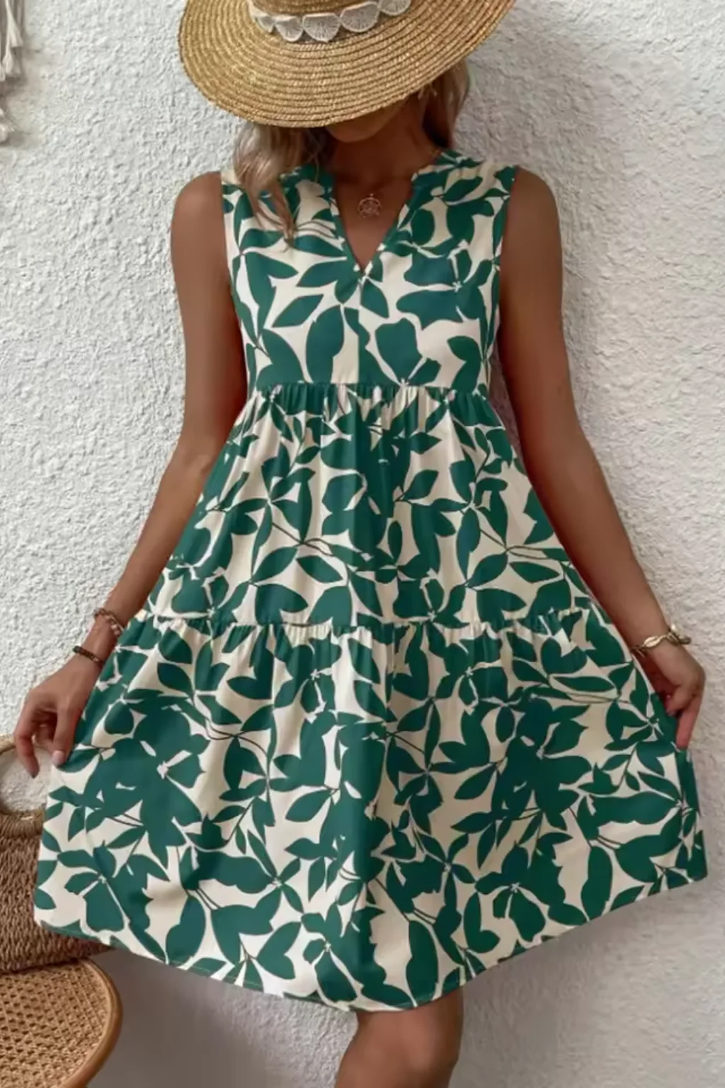 Amelia | Women Sleeveless V Neck Beach Boho Midi Dress - Image 6