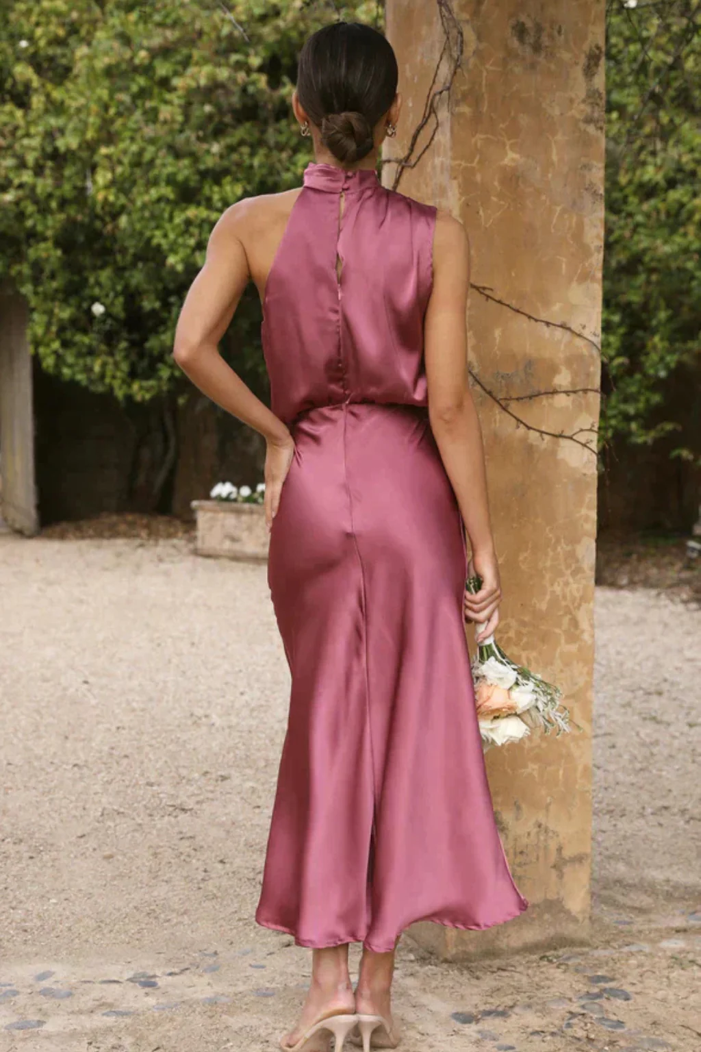 Amelina | Women Halter Neck Midi Dress Satin Wedding Guest Dress - Image 9