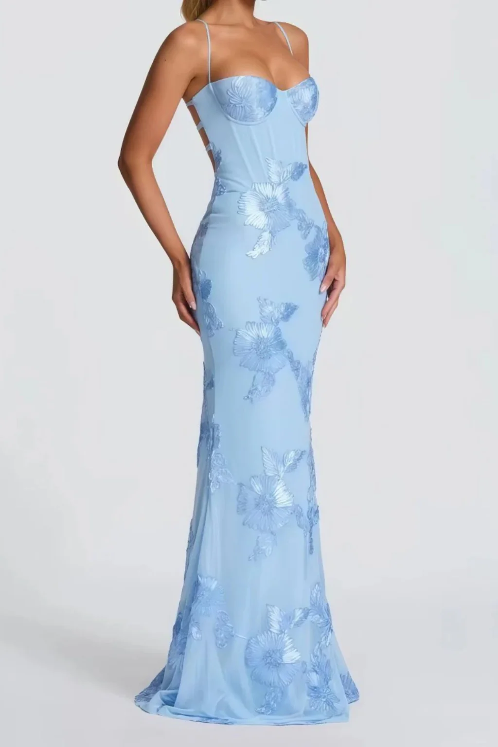 Anastasia | Women Floral Embroidered Corset Cami Strap Wedding Guest Maxi Dress - Image 14