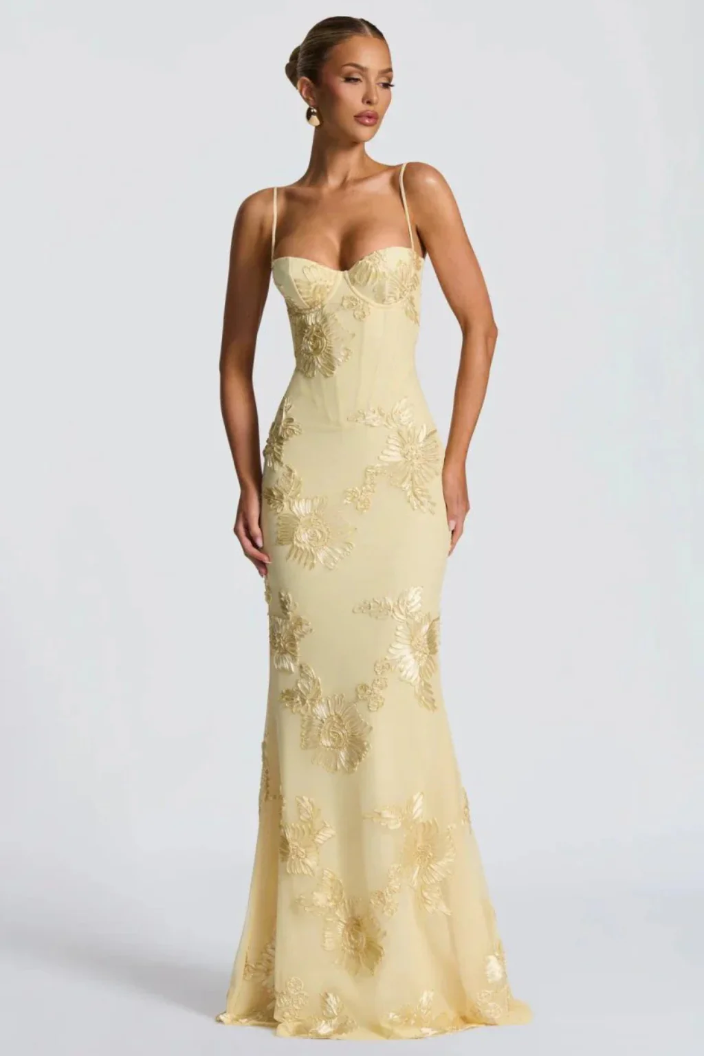 Anastasia | Women Floral Embroidered Corset Cami Strap Wedding Guest Maxi Dress - Image 3