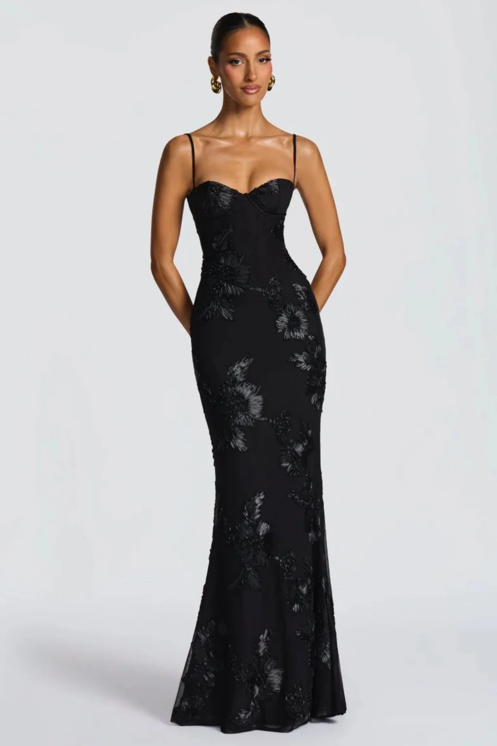 Anastasia | Women Floral Embroidered Corset Cami Strap Wedding Guest Maxi Dress - Image 6