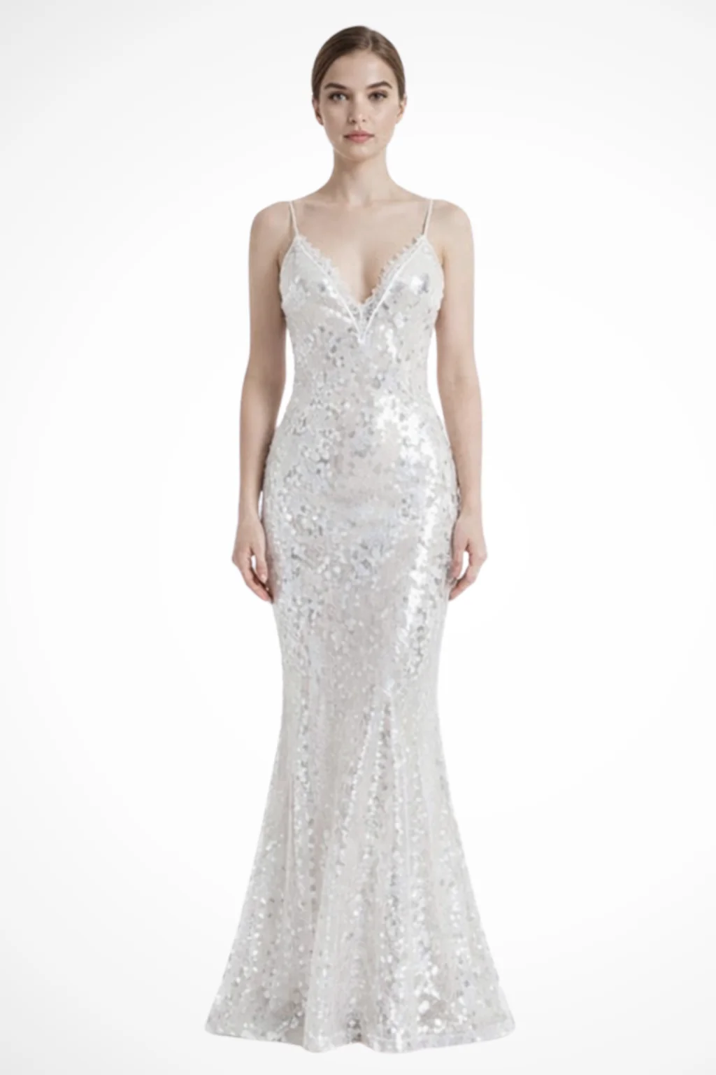 Angela| Women Sequin V Neck Strappy Fitted Wedding Guest Maxi Dress