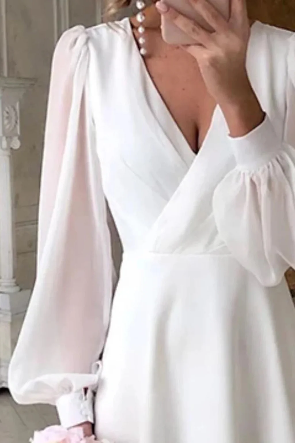 Arabella | Women V Neck Puff Sleeve Wedding Guest Midi Dress - Image 3