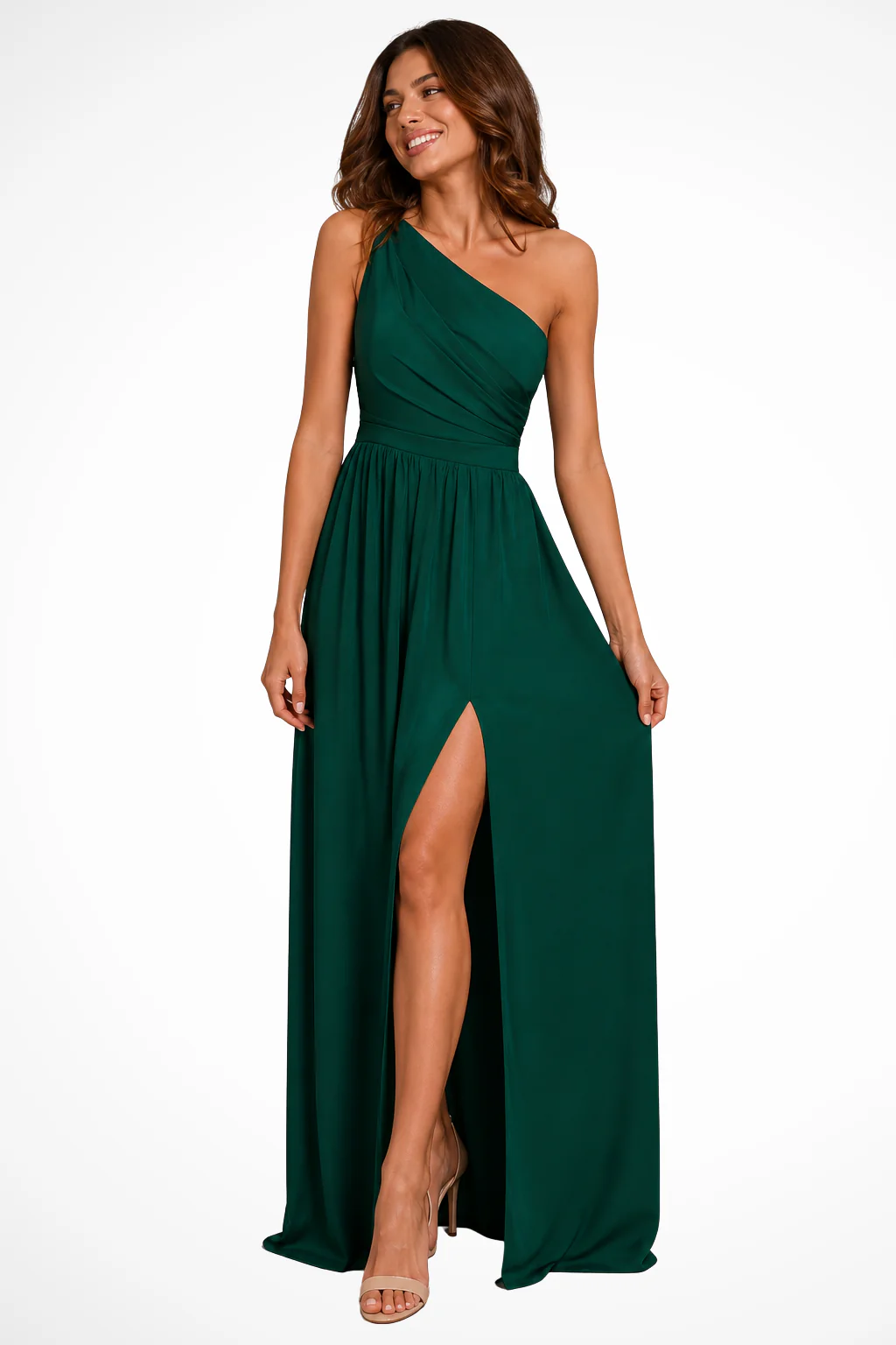 Araminta | Women One Shoulder Draped Split Wedding Guest Maxi Dress - Image 5