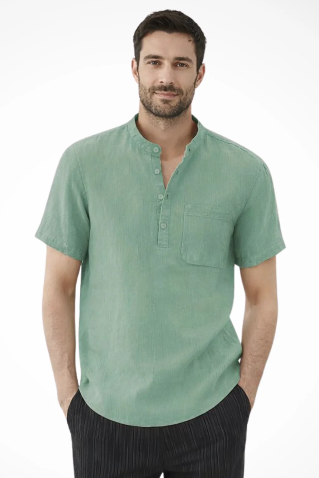 Archer | Men Linen Collar Short Sleeve Summer Shirt - Image 3