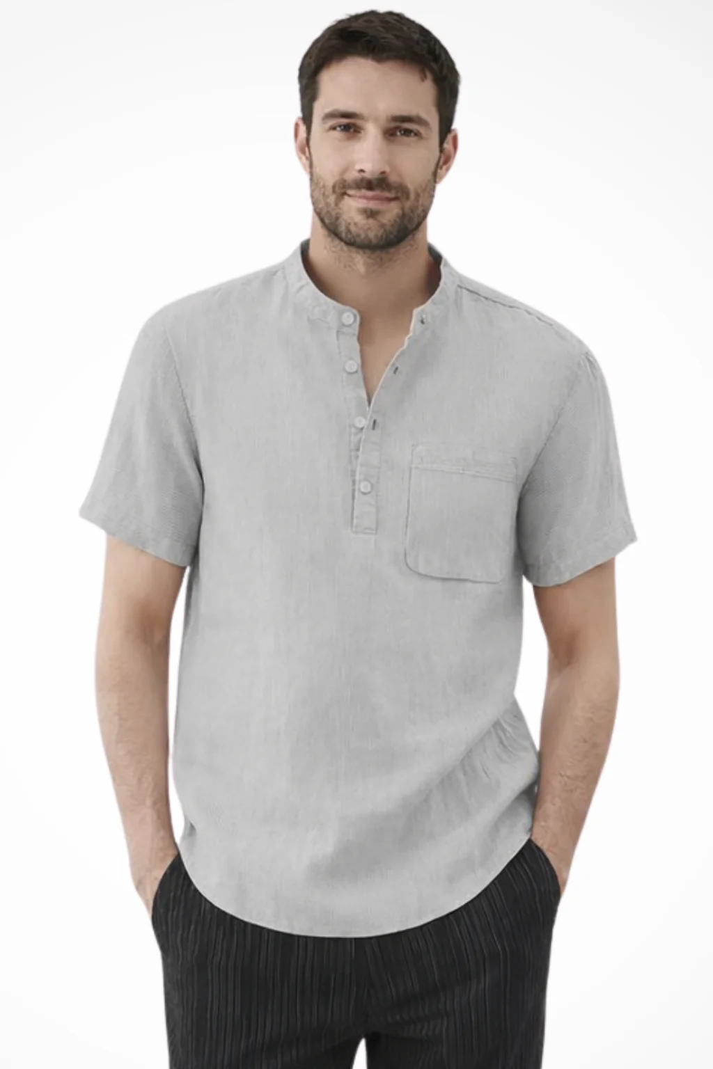 Archer | Men Linen Collar Short Sleeve Summer Shirt - Image 7