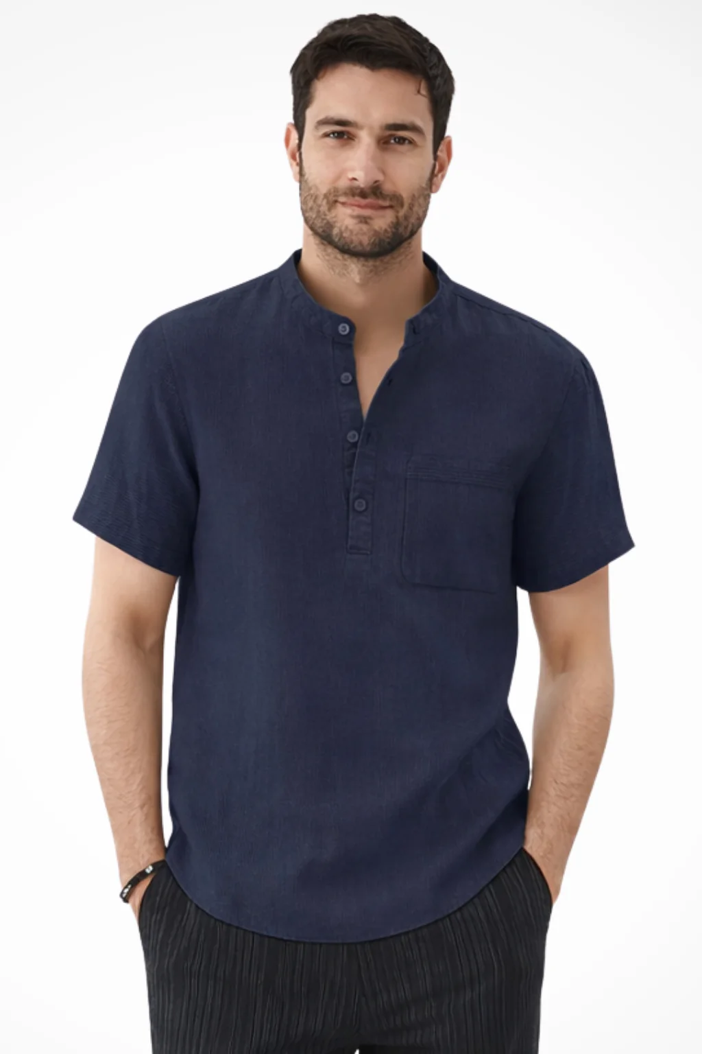 Archer | Men Linen Collar Short Sleeve Summer Shirt - Image 9