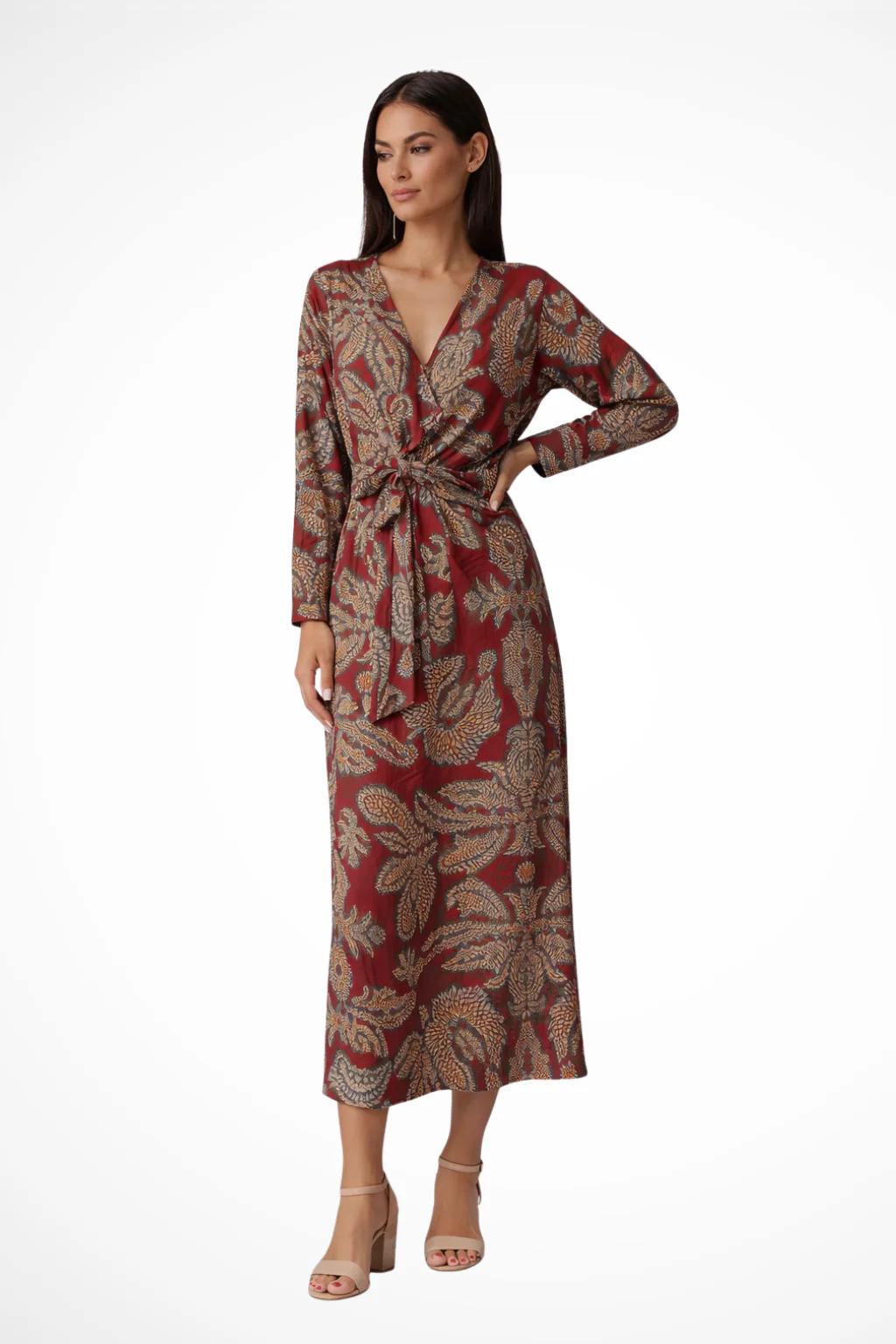 Aria | Women Wedding Guest Tie Waist Maxi Dress with Long Sleeves - Image 3