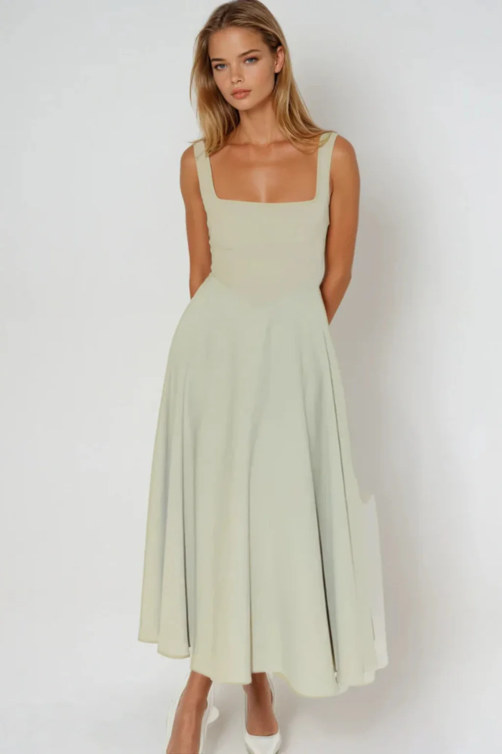 Aurelia | Women Square Neck Flowy Sleeveless Wedding Guest Maxi Dress - Image 3