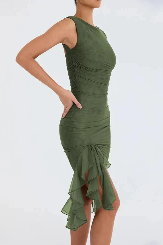 Aurevia | Women Ruched Sleeveless Midi Wedding Guest Dress - Image 26