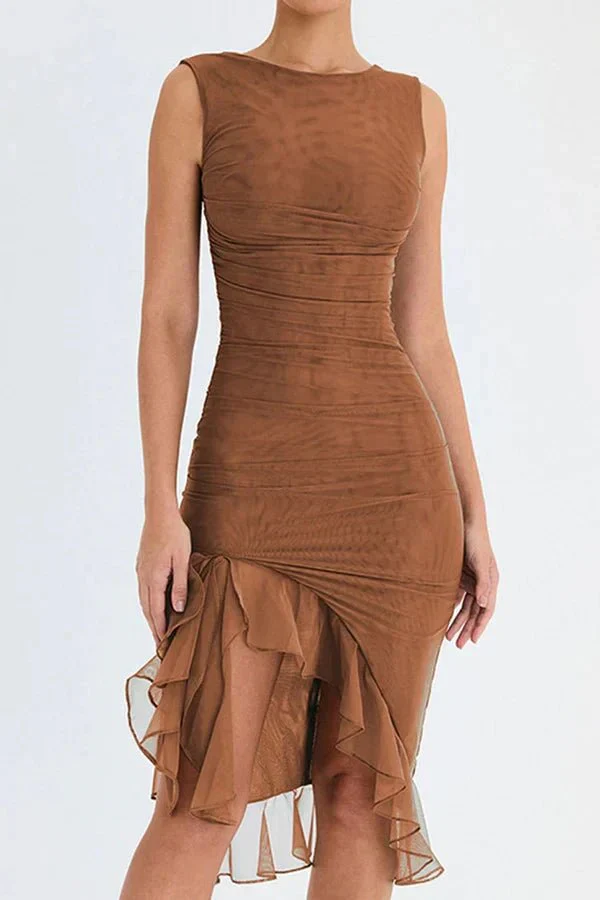 Aurevia | Women Ruched Sleeveless Midi Wedding Guest Dress - Image 30