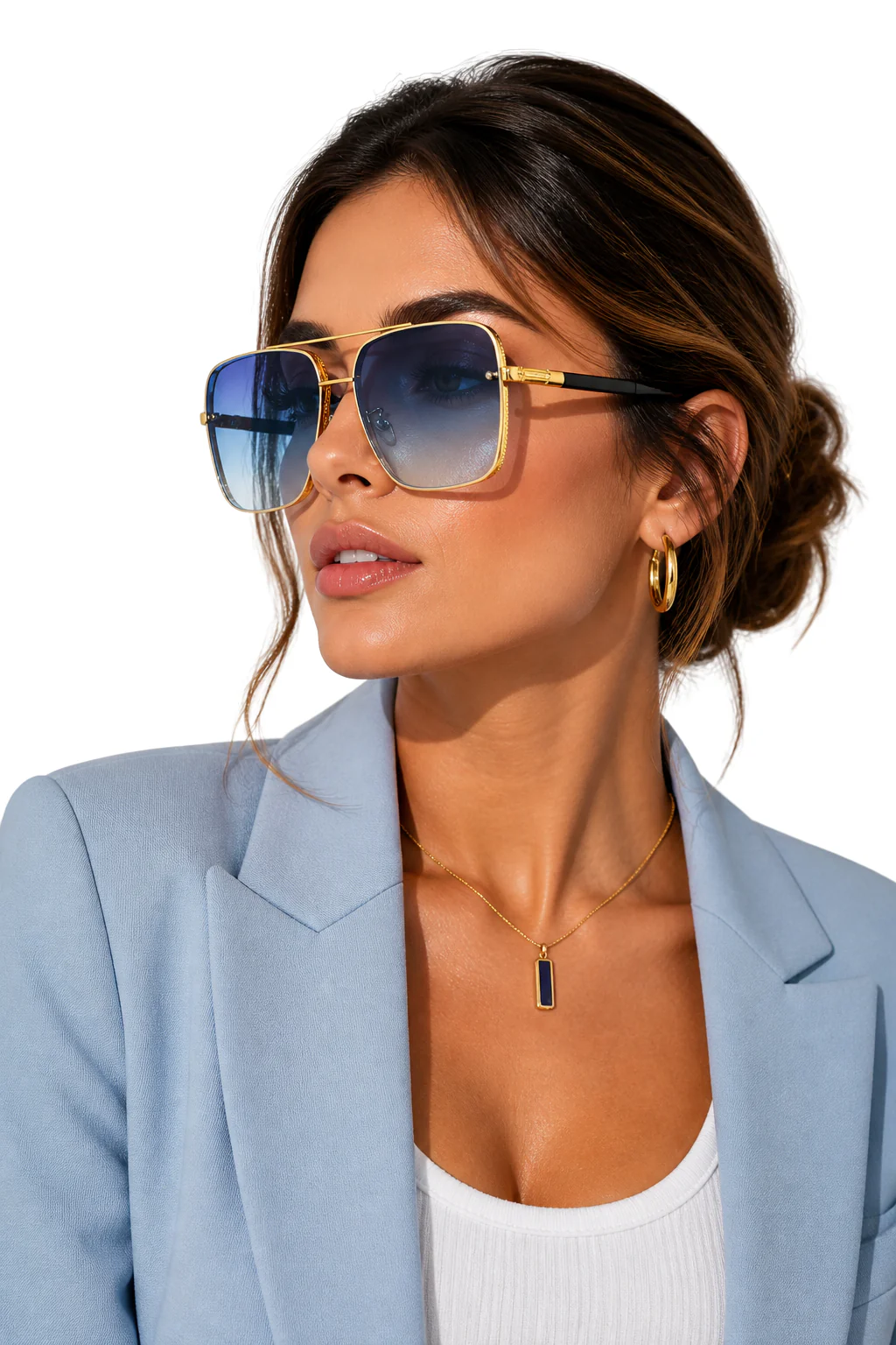 Barlow | Retro Aviator Sunglasses with Gold Frame and UV400 Gradient Lens - Image 4
