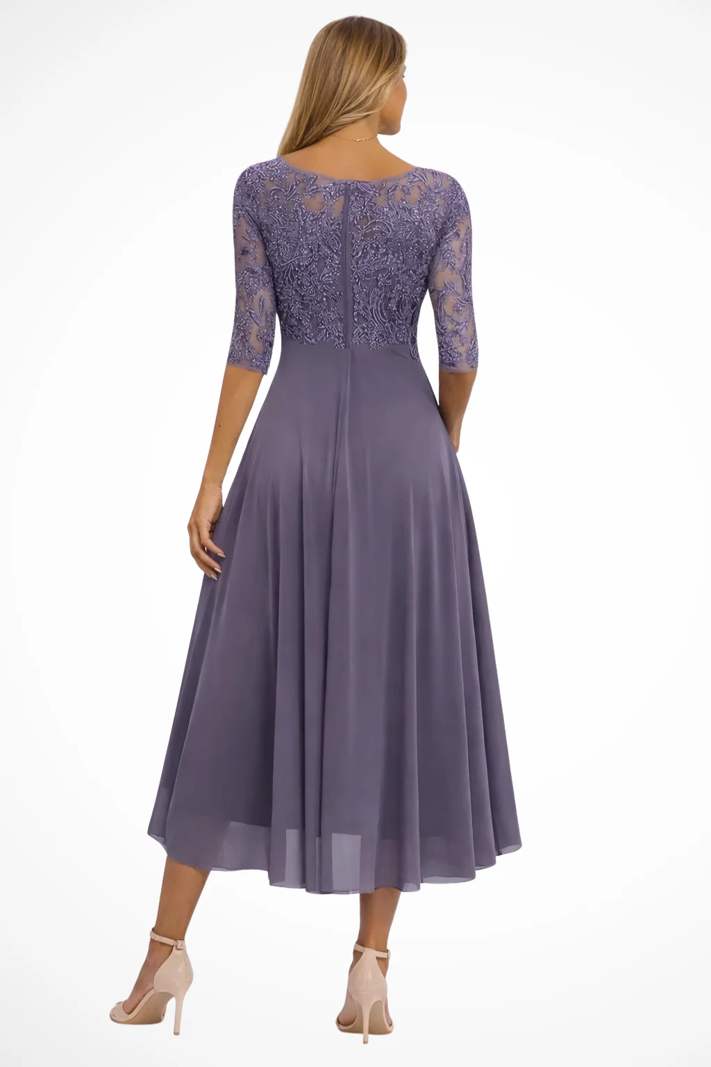 Beatrice | Women Bodice Half Sleeve Chiffon Midi Wedding Guest Dress - Image 10