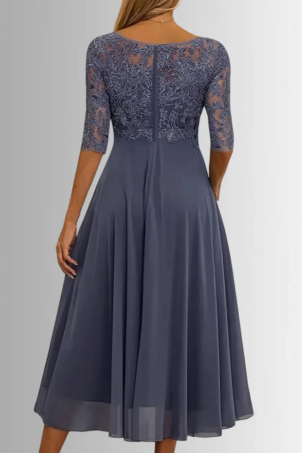 Beatrice | Women Bodice Half Sleeve Chiffon Midi Wedding Guest Dress - Image 12