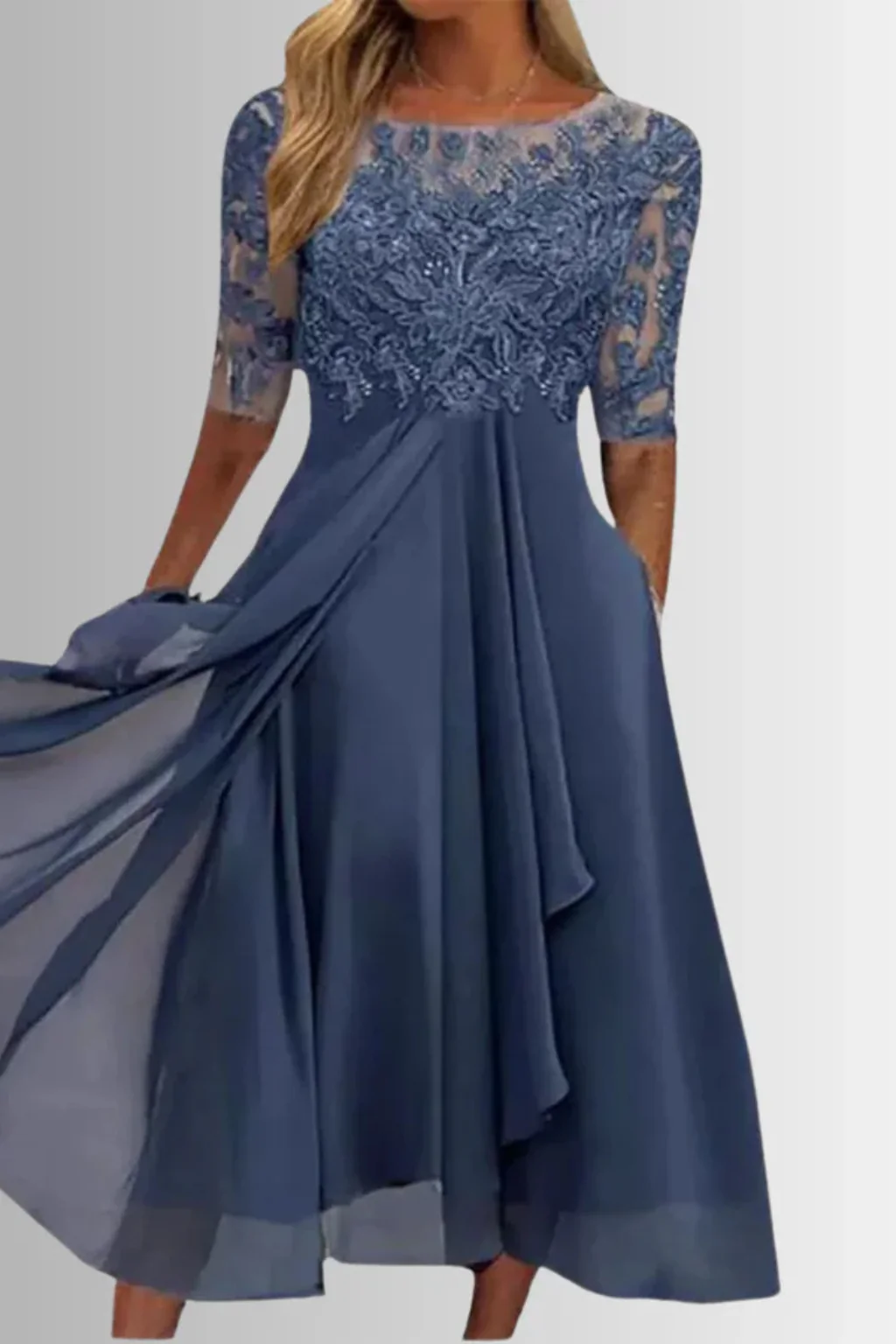 Beatrice | Women Bodice Half Sleeve Chiffon Midi Wedding Guest Dress - Image 2