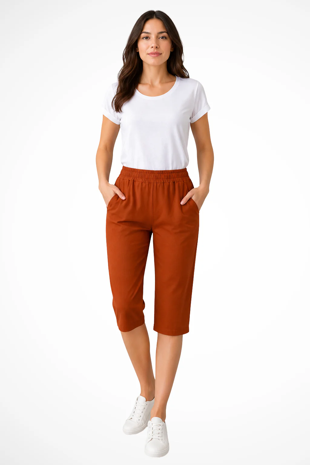 Beatrix | Women Cropped Trousers with Elasticated Waist and Side Pockets - Image 3