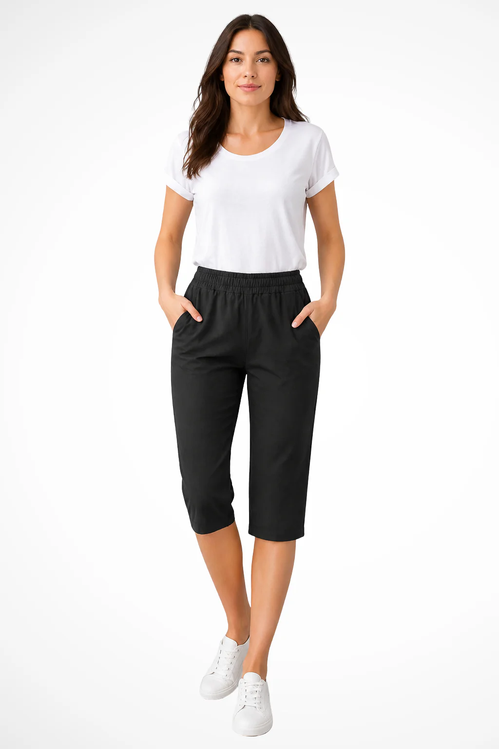 Beatrix | Women Cropped Trousers with Elasticated Waist and Side Pockets - Image 4