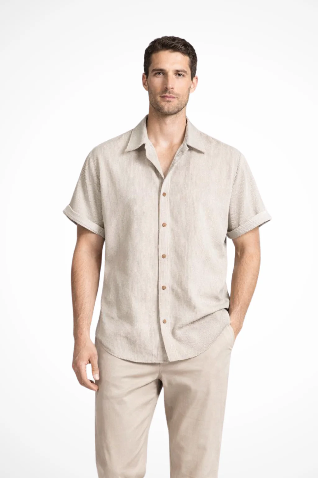 Bennett | Men Textured Short Sleeve Button Down Camp Collar Shirt - Image 5