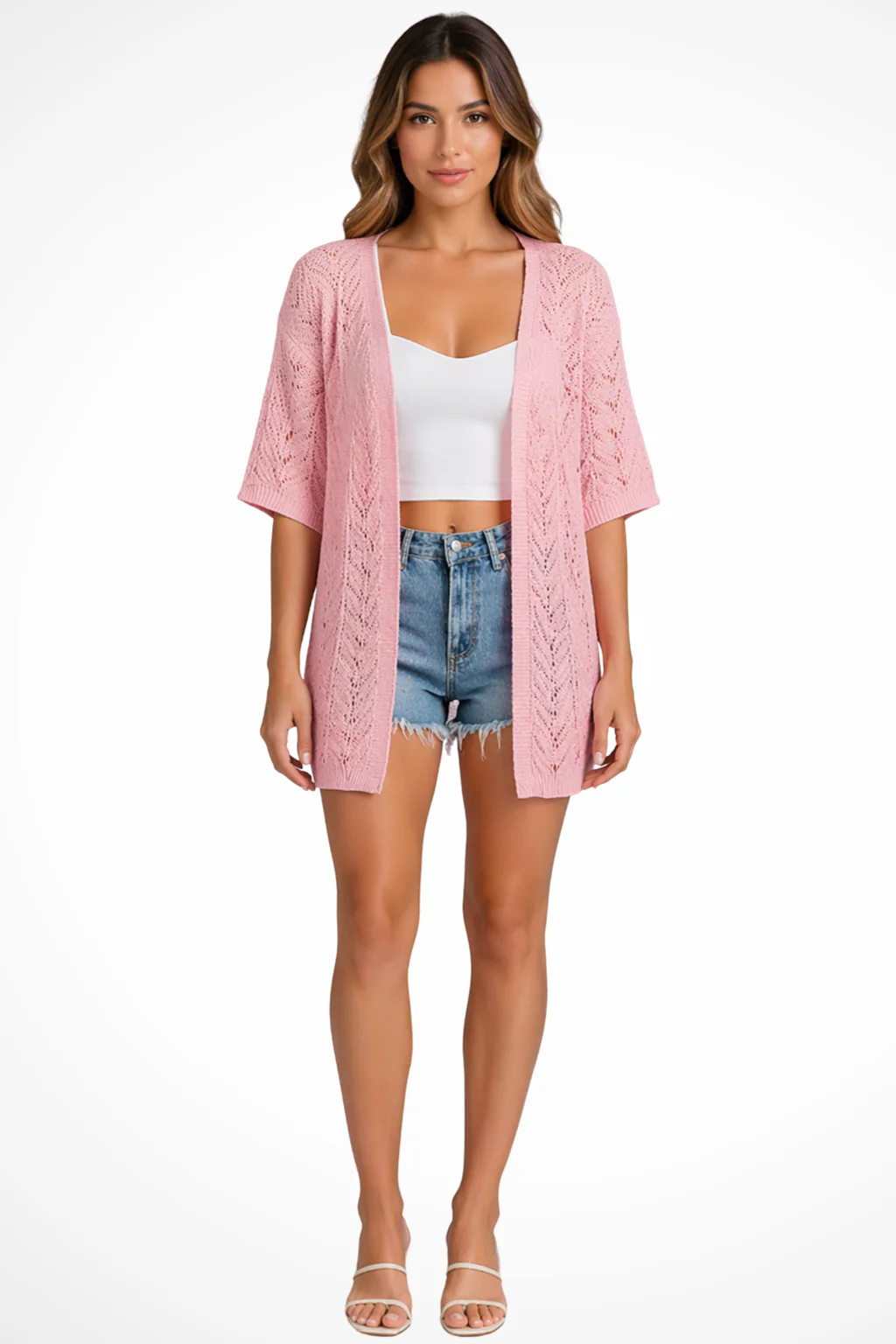 Briallen | Women Textured Knit Open Front Half Sleeve Summer Cardigan - Image 7