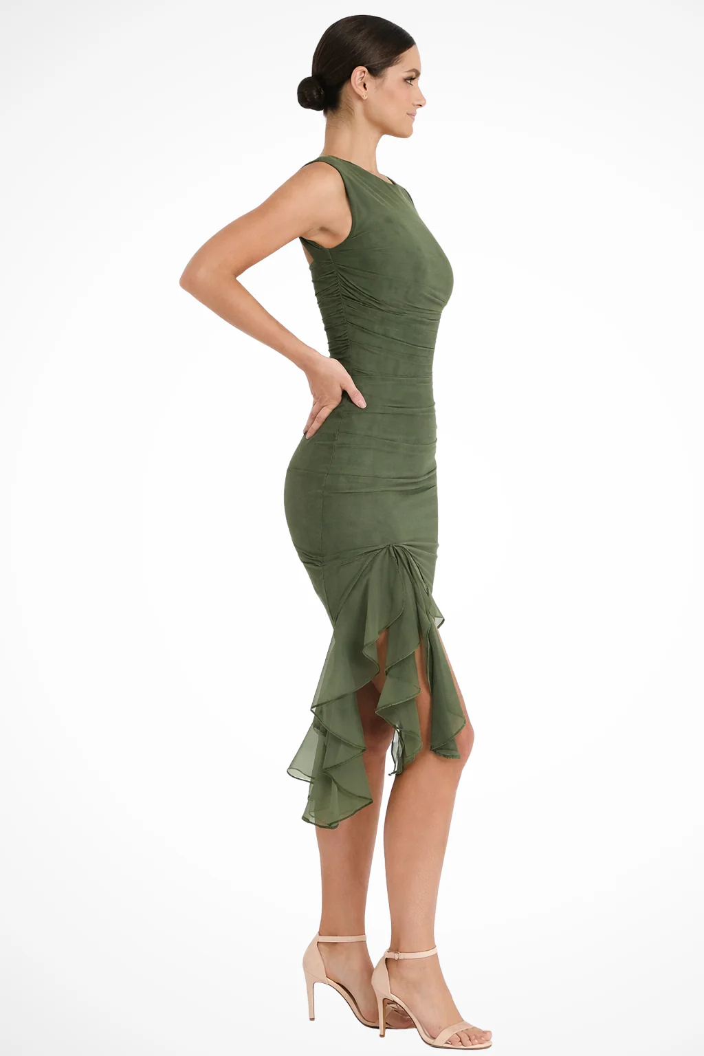 Briella | Women Mesh Ruched Midi Summer Dress with Ruffle Slit - Image 13