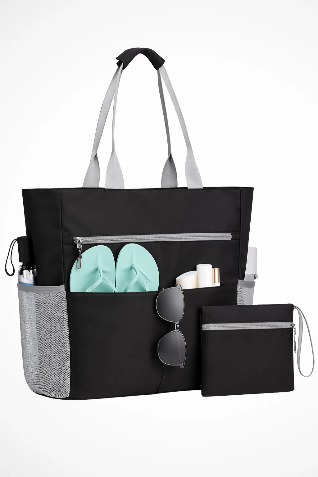 Briony | Women Striped Beach Bag Oversized Tote with Pouch - Image 6