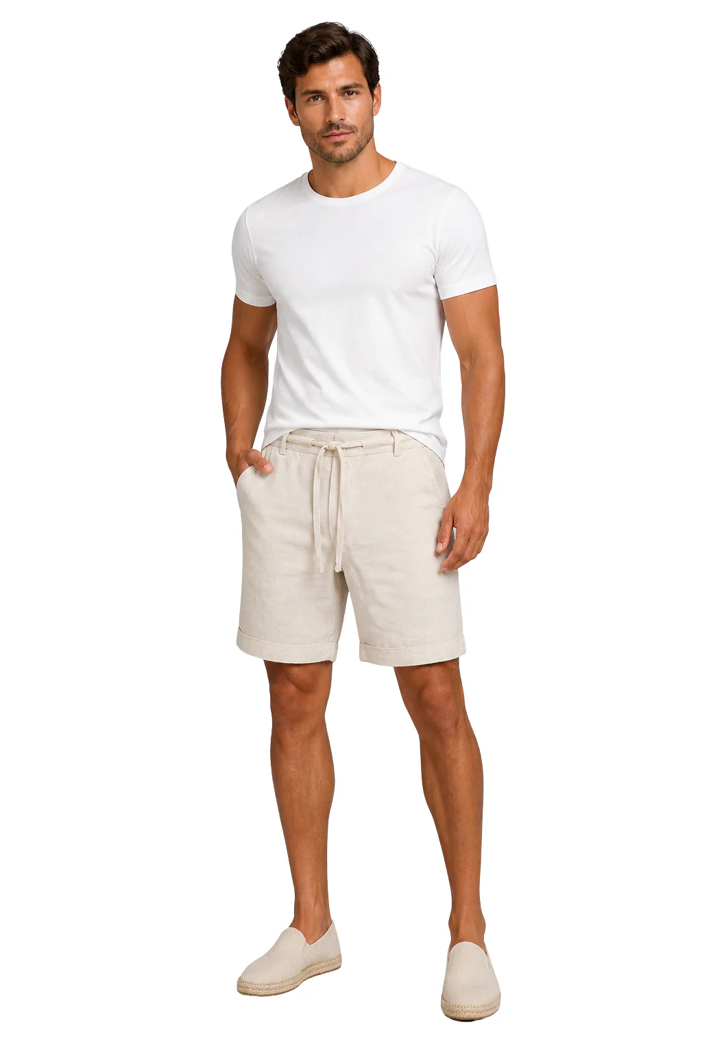 Callum | Men Linen Shorts with Drawstring Waist and Roll Up Hem - Image 3