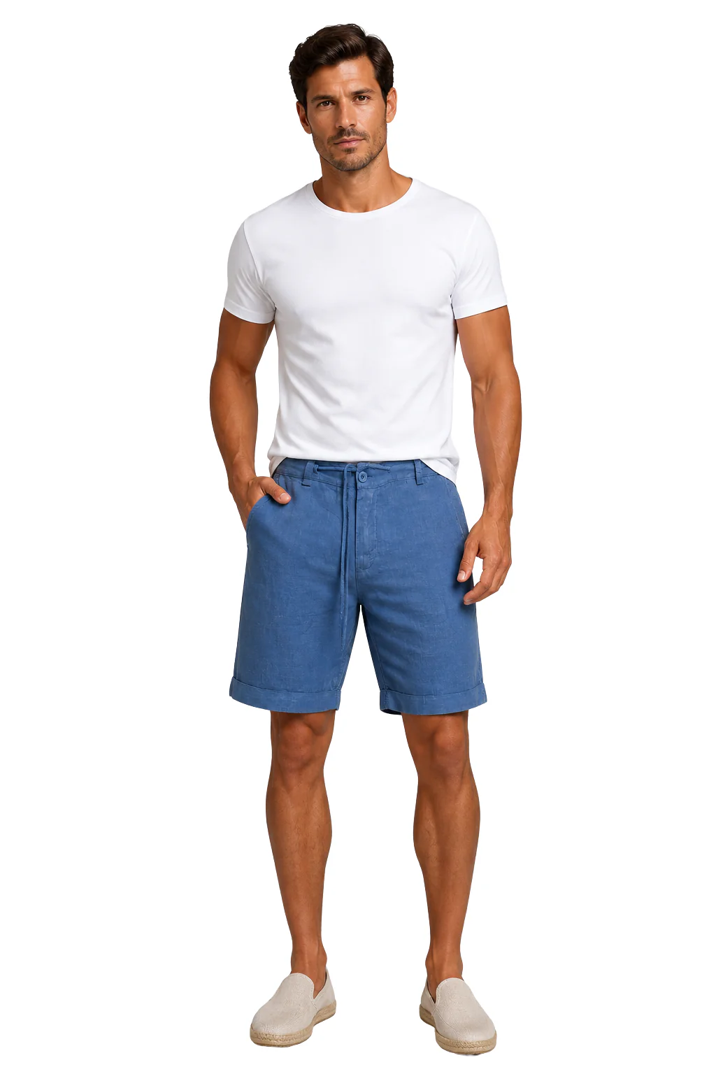 Callum | Men Linen Shorts with Drawstring Waist and Roll Up Hem - Image 4