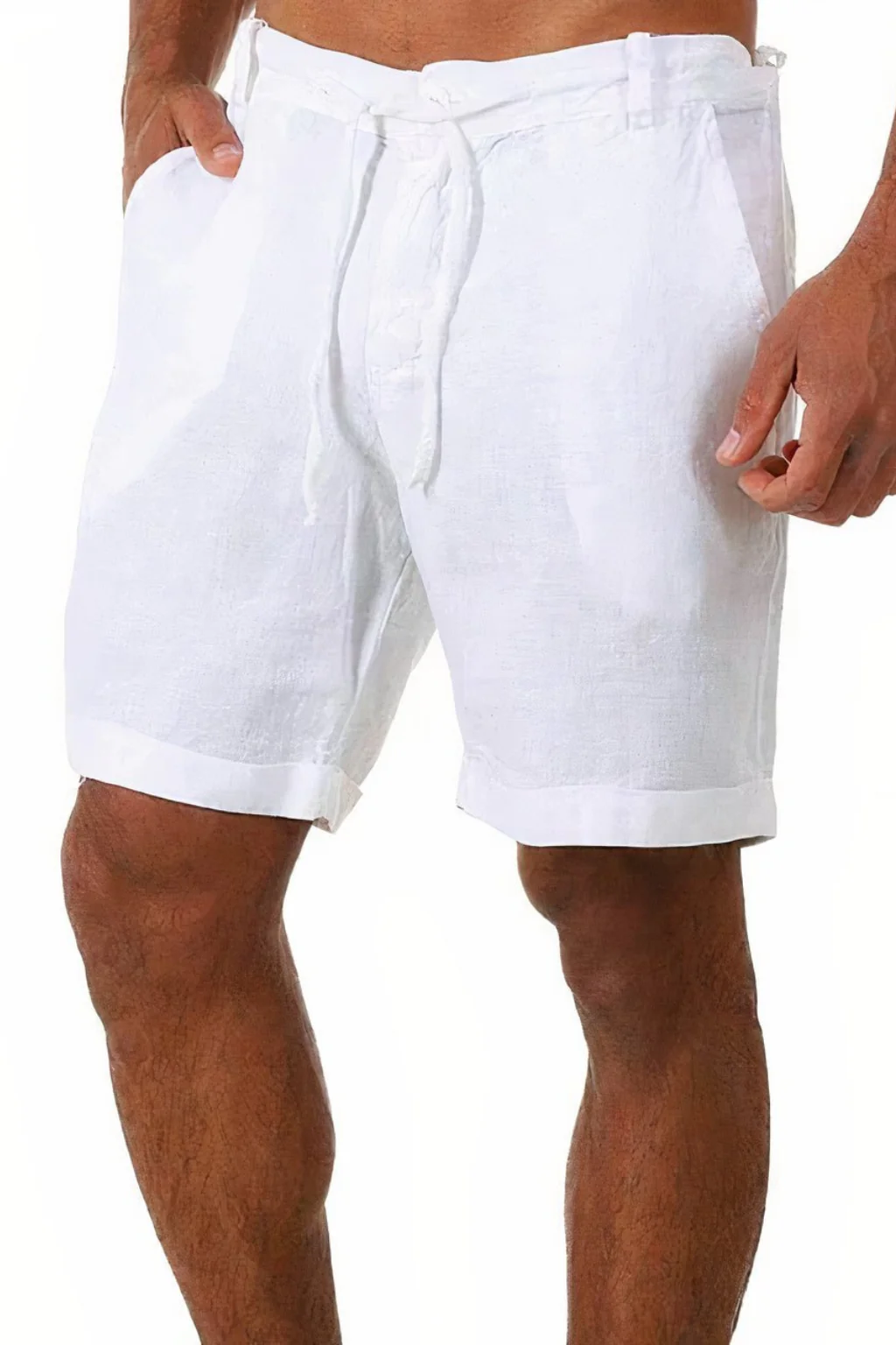 Callum | Men Linen Shorts with Drawstring Waist and Roll Up Hem - Image 5