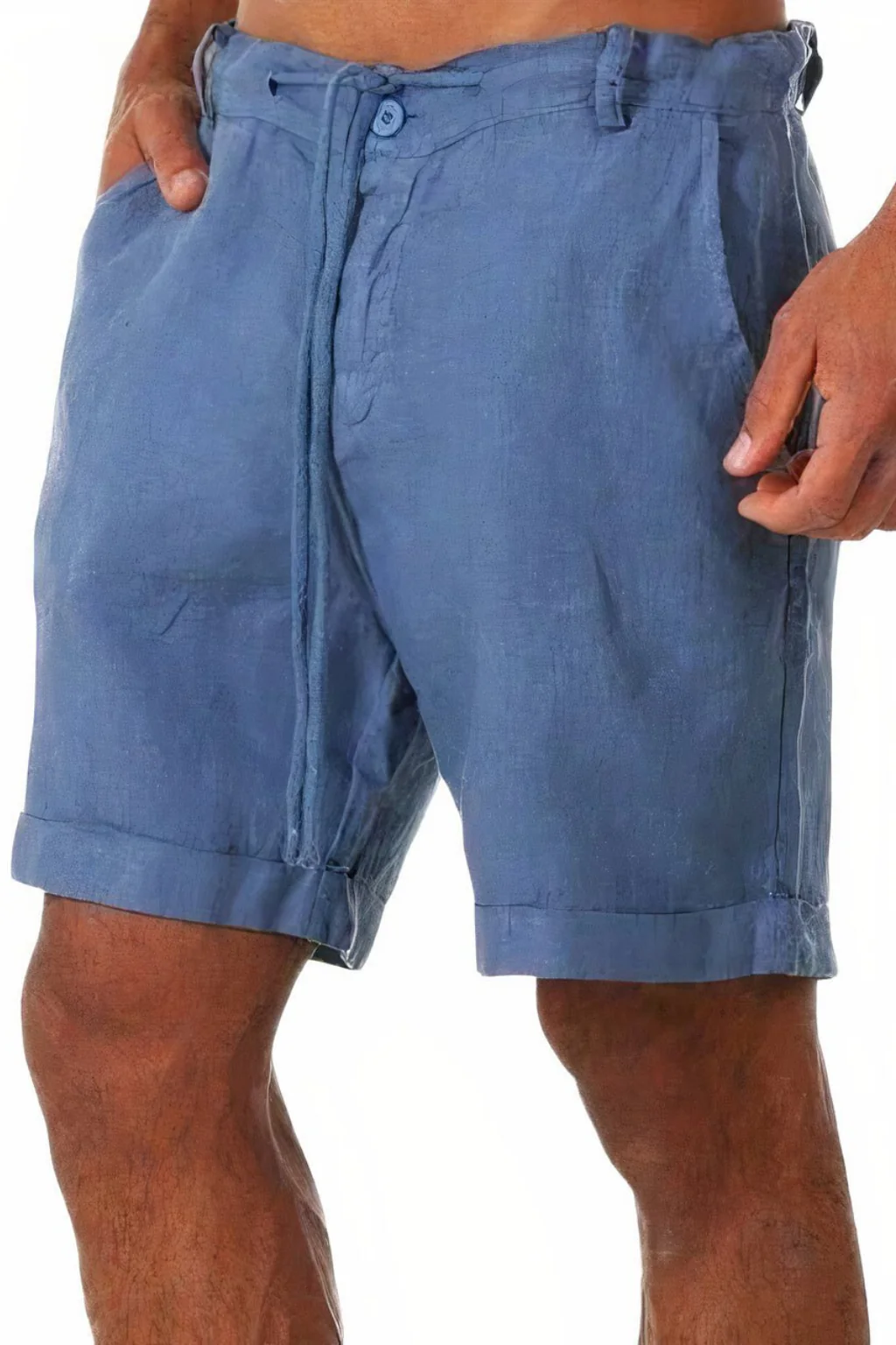 Callum | Men Linen Shorts with Drawstring Waist and Roll Up Hem - Image 6