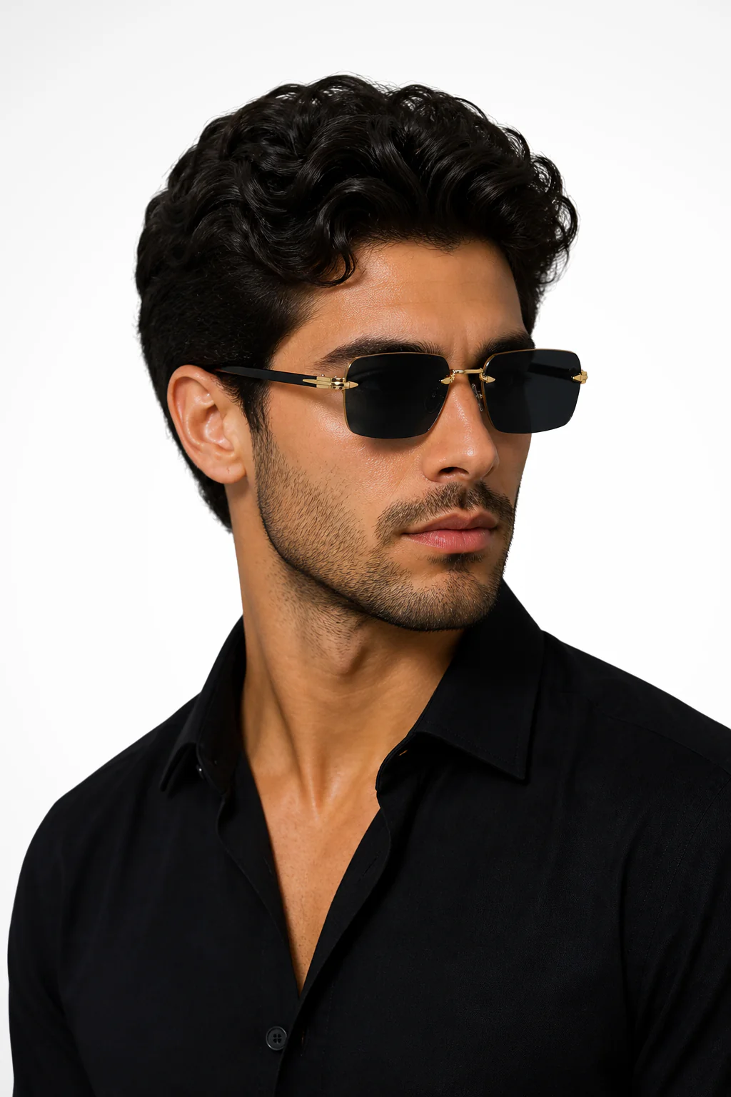 Calvin | Men Rimless Sunglasses with Gold Bridge and Gradient Tinted Lens - Image 4