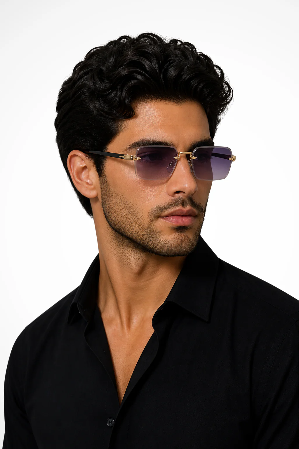 Calvin | Men Rimless Sunglasses with Gold Bridge and Gradient Tinted Lens - Image 5
