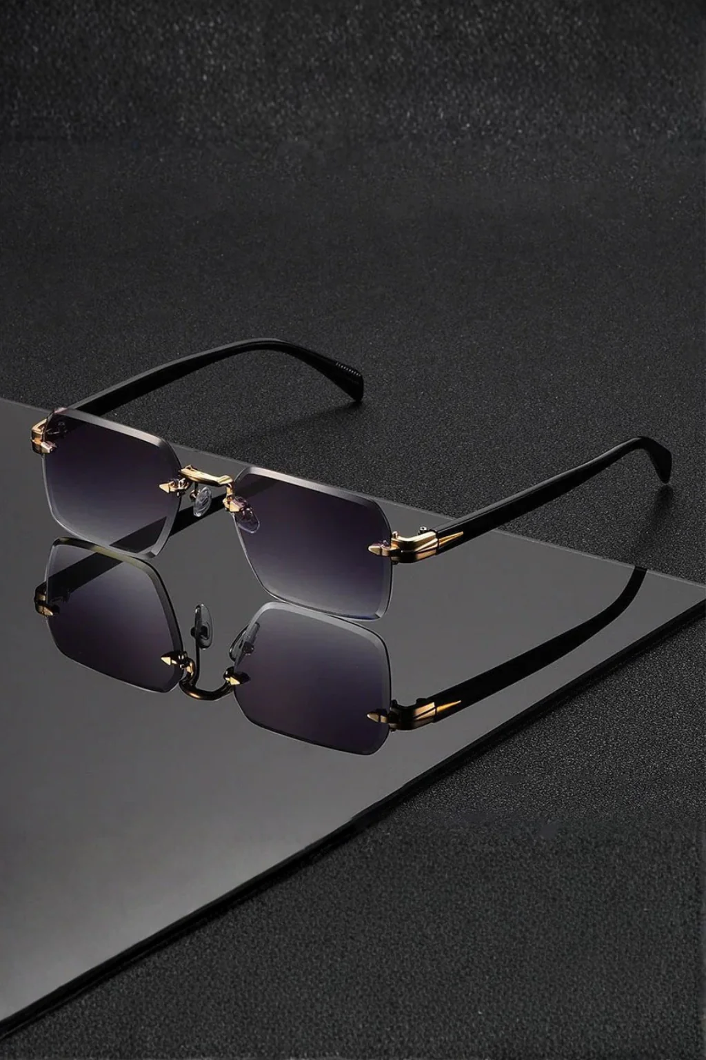 Calvin | Men Rimless Sunglasses with Gold Bridge and Gradient Tinted Lens - Image 9