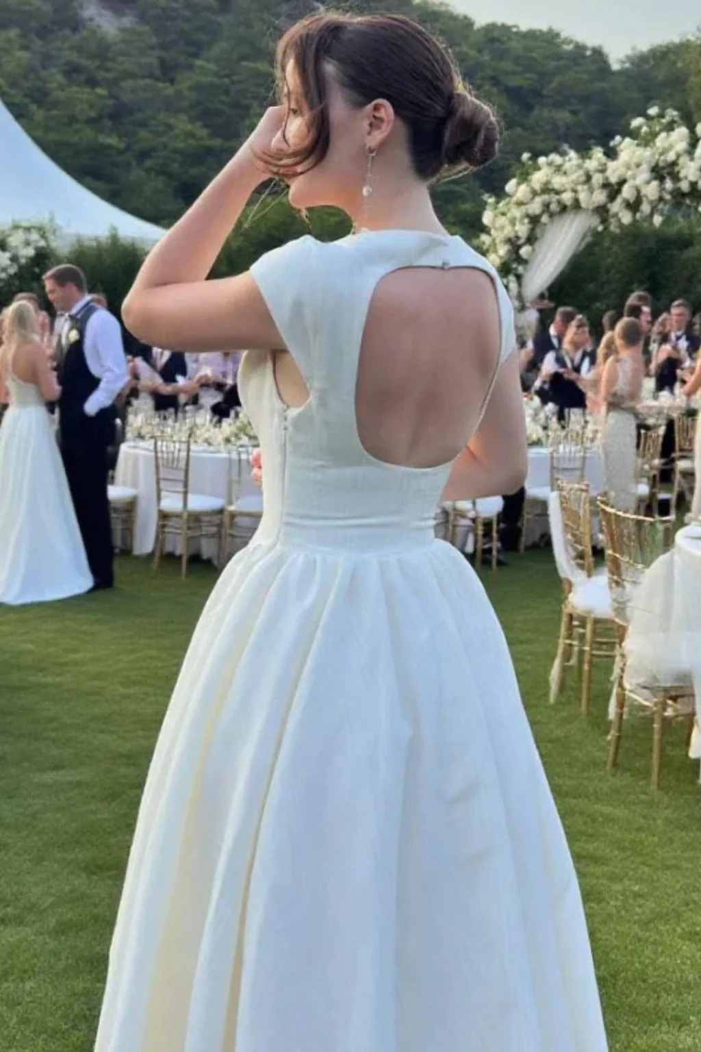 Celeste | Women Cap Sleeve Structured A Line Wedding Guest Midi Dress - Image 5
