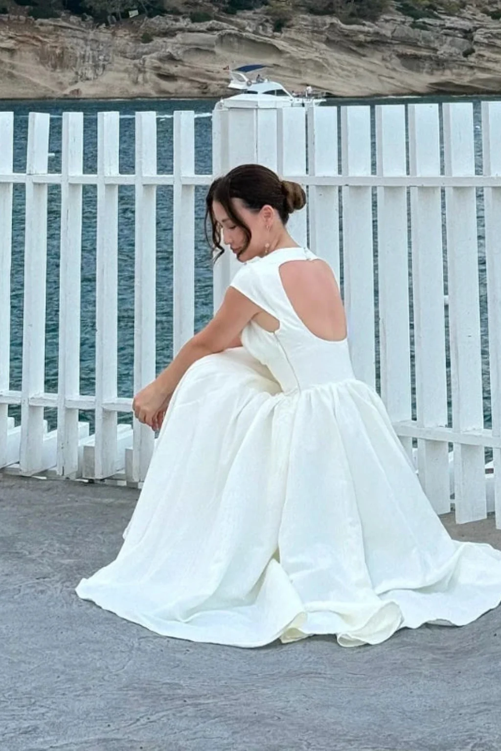 Celeste | Women Cap Sleeve Structured A Line Wedding Guest Midi Dress - Image 6