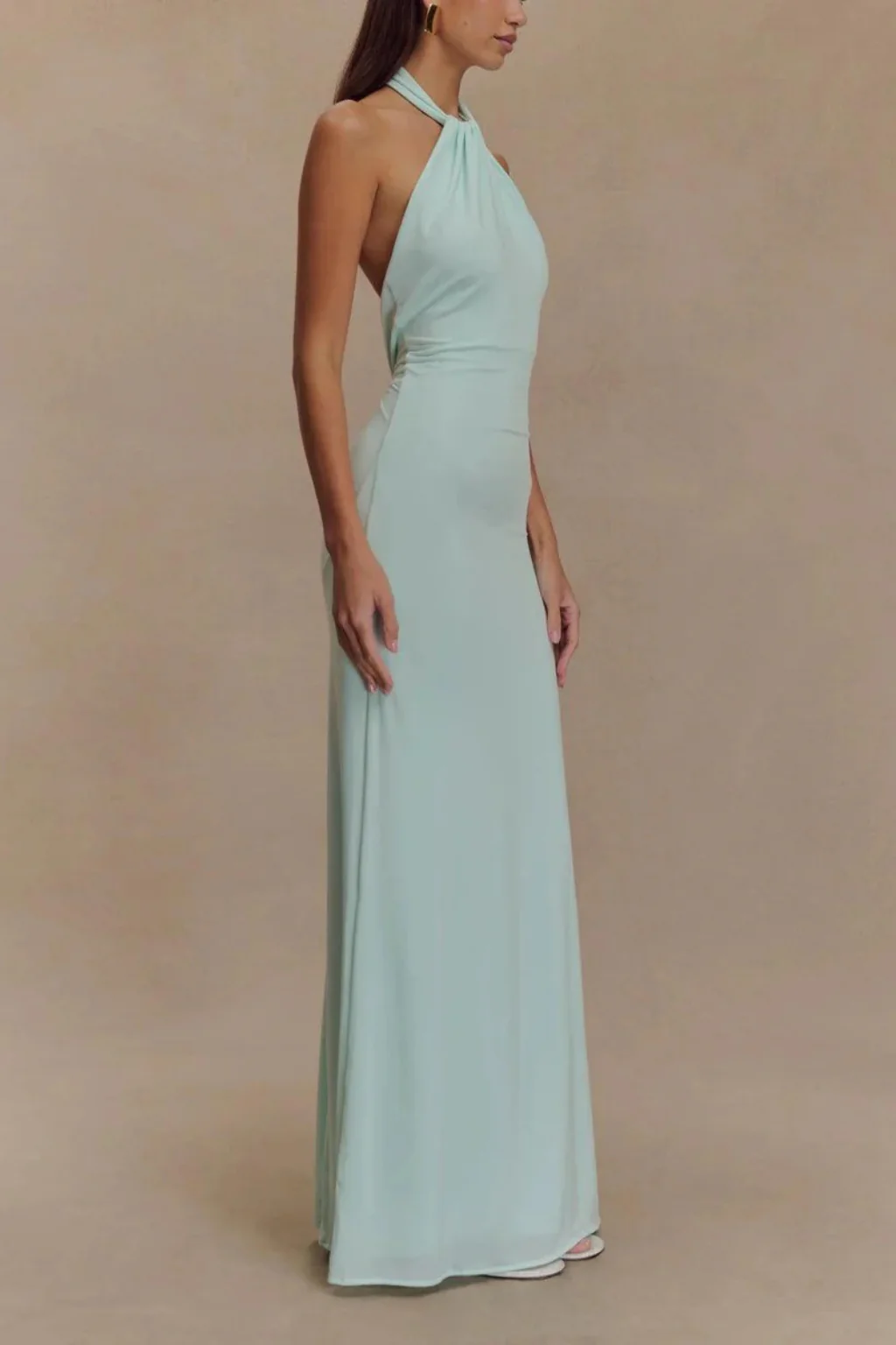 Celeste | Women Halter Neck Twisted Knot Open Back Bodycon Wedding Guest Maxi Dress - Image 3
