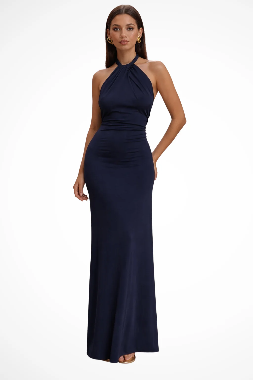 Celeste | Women Halter Neck Twisted Knot Open Back Bodycon Wedding Guest Maxi Dress - Image 6