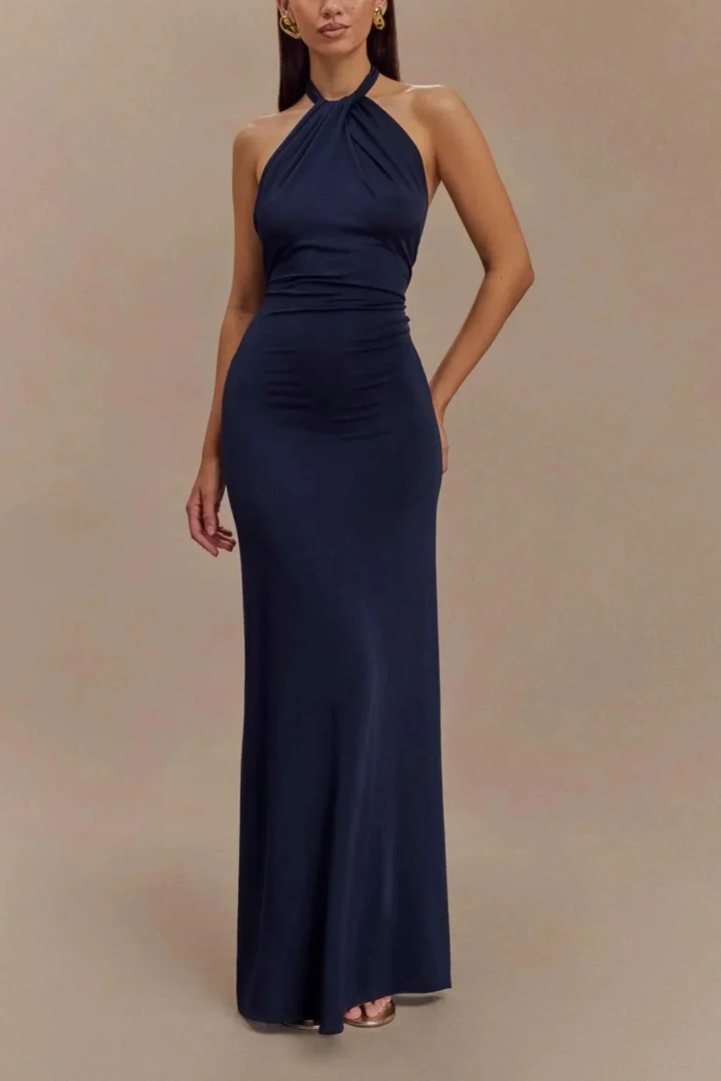 Celeste | Women Halter Neck Twisted Knot Open Back Bodycon Wedding Guest Maxi Dress - Image 7