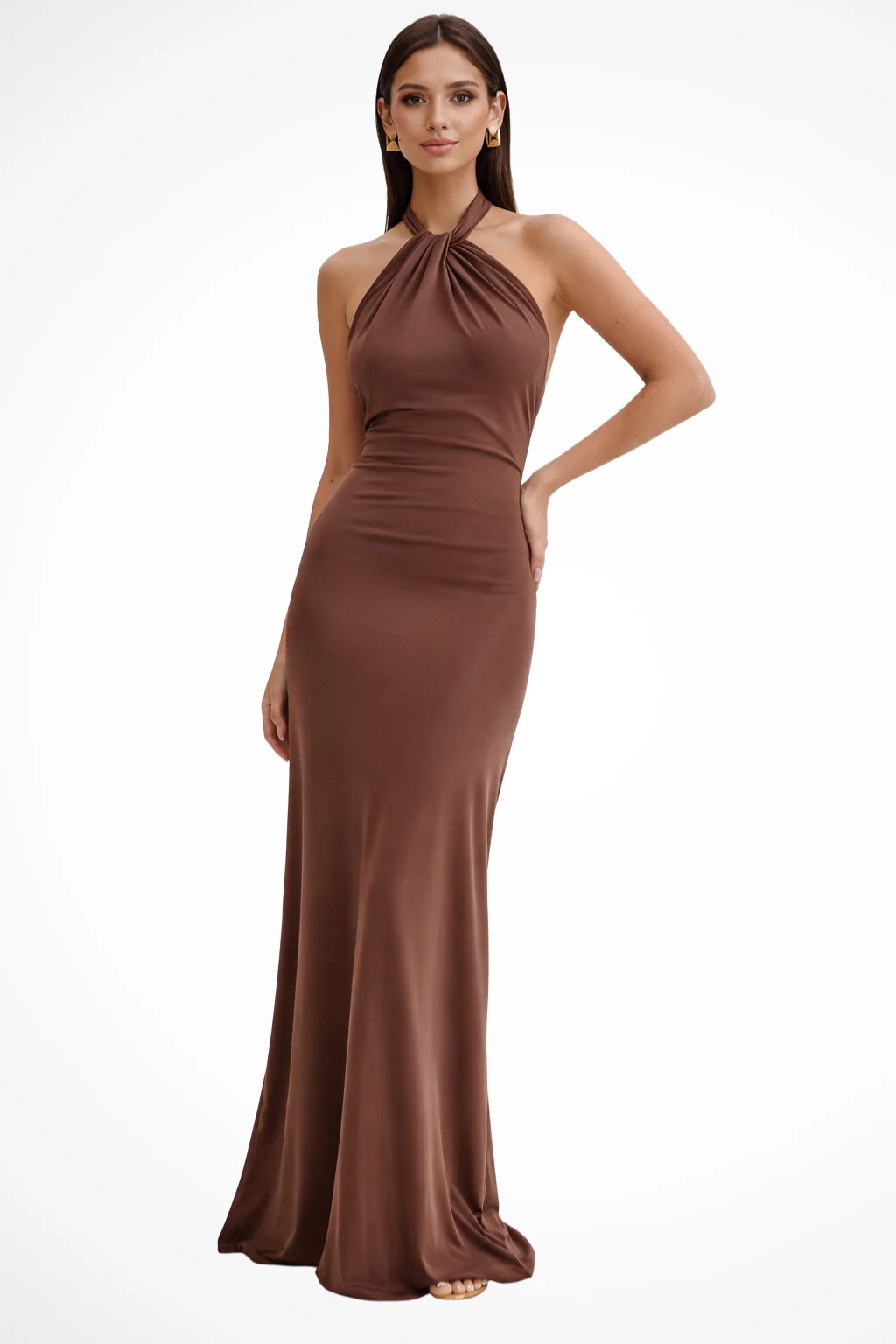 Celeste | Women Halter Neck Twisted Knot Open Back Bodycon Wedding Guest Maxi Dress - Image 8